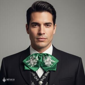 Mexican Embroidered Charro Moño – Traditional Satin Mariachi Bow Tie